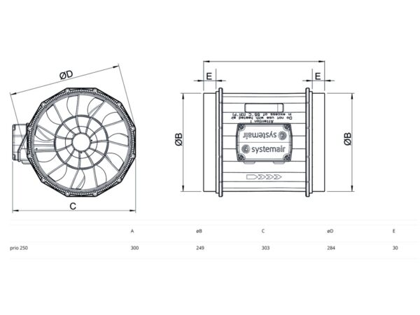 Prio Ø250 EC Systemair 78187 målskisse